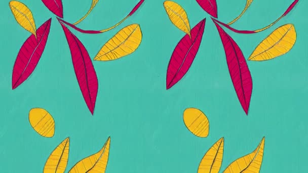 Creative seamless looping animation with tropical leaves. Trendy animation with hand drawn exotic plants. Swimwear botanical design. Jungle exotic summer print. - Footage, Video