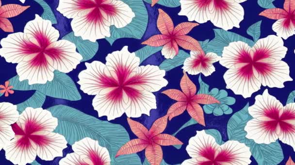 hibisco hawaiano y tejido de elemento tribal patchwork abstracto vintage animación bucle sin costuras - Metraje, vídeo