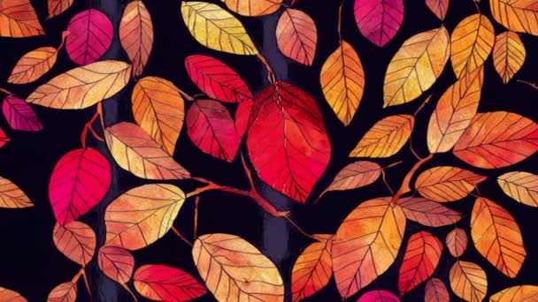 Tree branches without leaves seamless looping animation watercolor. Autumn hand drawn render. Abstract branches background - Footage, Video