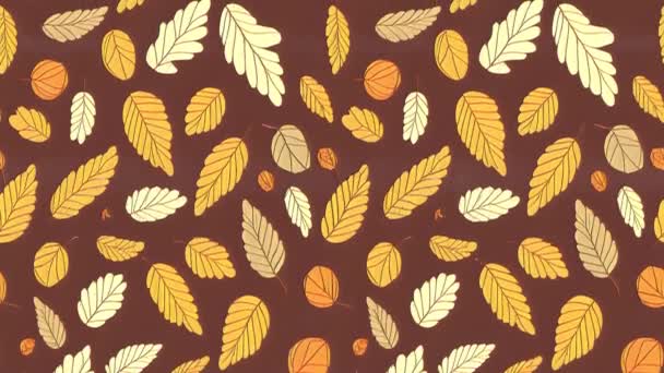 Şeftali rengi bej üzerinde sonbahar yaprakları ve palamutlar dikişsiz döngü animasyon tasarımı - Video, Çekim