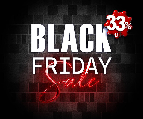   illustration with 3d elements black friday promotion banner 33 percent off sales increase - Photo, Image