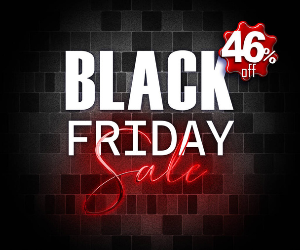   illusztráció 3D-s elemekkel fekete péntek promóciós banner 46 százalékos kedvezmény az értékesítés növekedéséhez - Fotó, kép