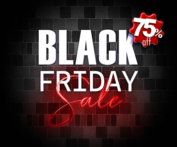   illustration with 3d elements black friday promotion banner 75 percent off sales increase - Foto, imagen