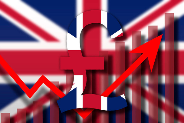 United Kingdom flag paint over on Pound sterling symbol.UK currency recovery concept . - Photo, Image