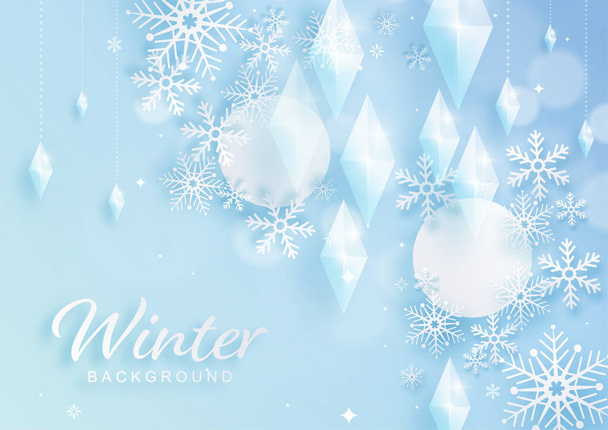 Diseño de copos de nieve para el invierno con copos de nieve estilo de corte de papel sobre fondo de color.  - Vector, imagen