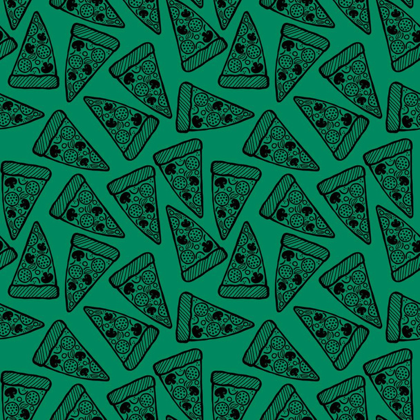 Patrón de niños sin costuras de pizza de garabatos de dibujos animados para papel de envolver y ropa de impresión y telas y ropa de cama y embalaje y accesorios. ilustración de alta calidad - Foto, Imagen