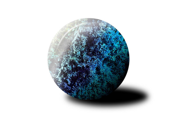 サンゴ礁ブルーガラス結晶ミネラルボール球3Dレンダリング光沢光沢のある光沢のある水中世界 - 写真・画像