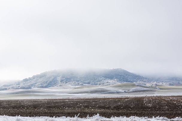Scenic view of a frozen field in Castilla y Leon, Spanyolország - Fotó, kép