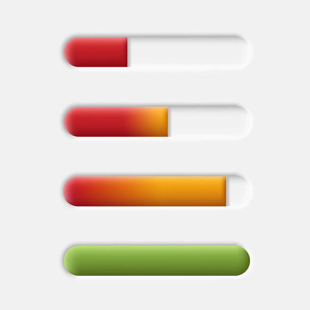 3d neumorphism progress bar with gradient from red to green, isolated set - Vektori, kuva