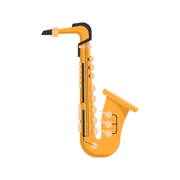 Saxofonní klasické a jazzové hudební nástroje. Izolovaný dechový náustek pro hraní písní a bluesové skladby. Vektor v plochém kresleném stylu - Vektor, obrázek