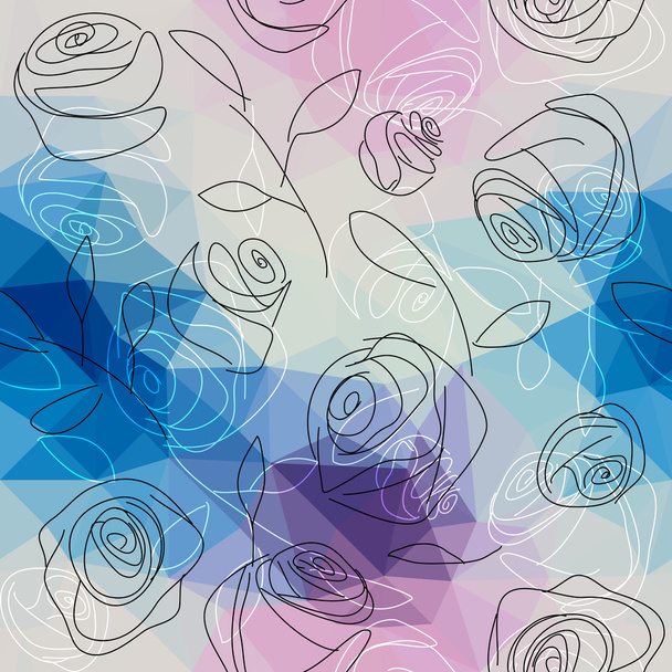 Roses in doodles style on geometric background. - Vetor, Imagem