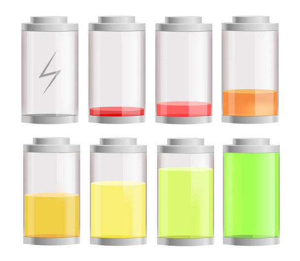 A set of batteries with different levels of charge. Device charge icons. Phone charge. Isolated vector illustration. - Vektor, Bild