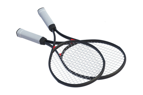 Professional tennis racquets isolated on white background. Sports equipments. 3d render - Photo, Image