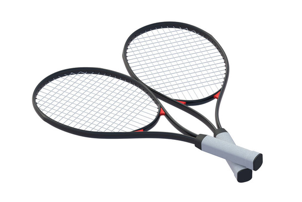 Tennis racquets isolated on white background. Sports equipments. 3d render - Photo, Image
