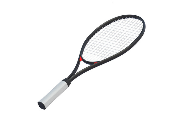 One tennis racquet isolated on white background. Sport equipment. 3d render - Photo, Image