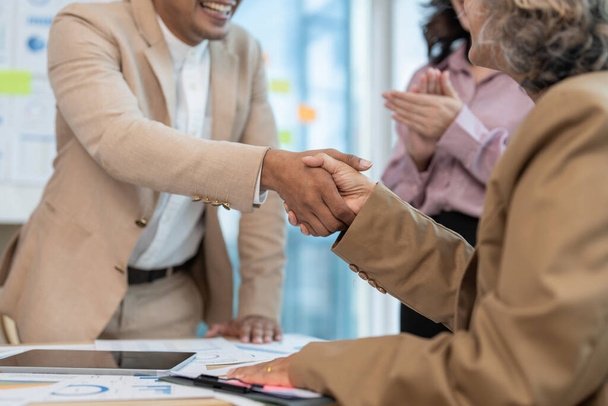 Business partnership meeting concept. Image businessmans handshake. Successful businessmen handshaking after good deal. Group support concept. - Photo, Image