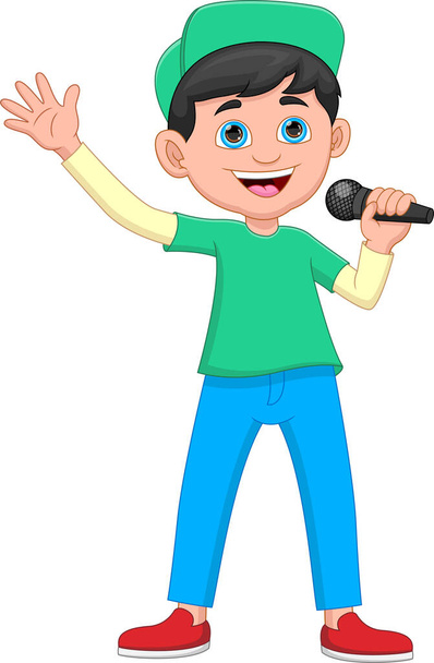 dessin animé garçon chantant sur fond blanc - Vecteur, image