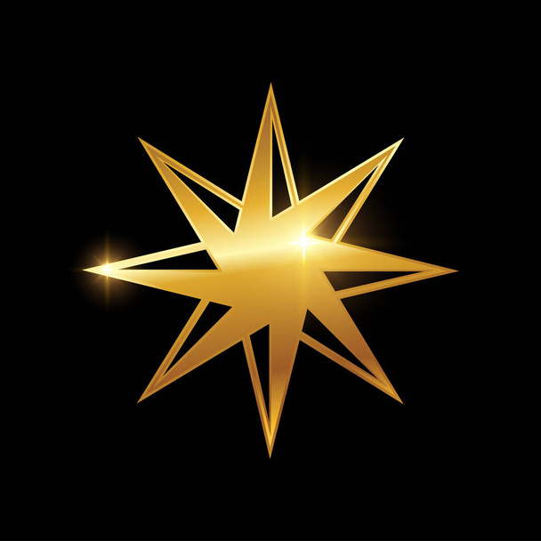 Golden Eight Star Pointed Vector Sign - Vector, Image