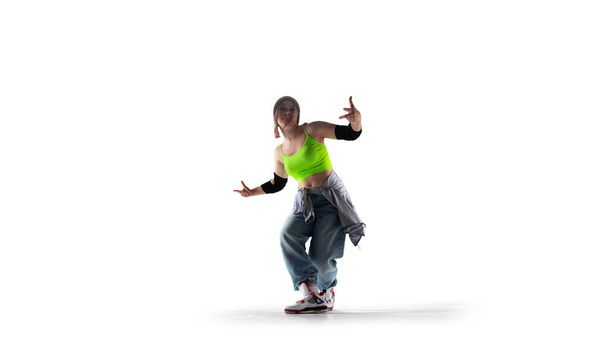 Street táncos lány tánc breakdance elszigetelt fehér - Fotó, kép