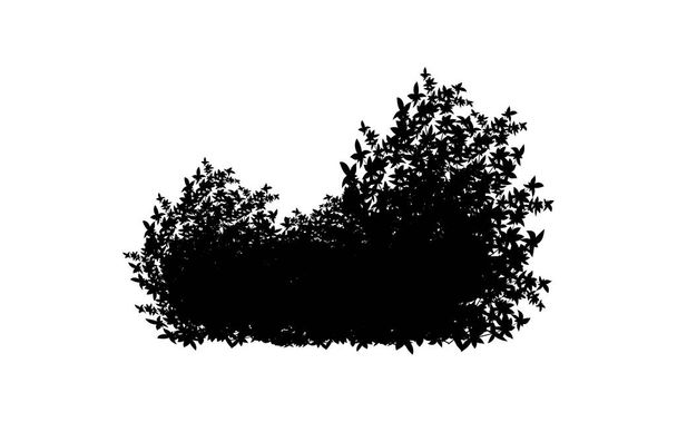 .現実的な庭の低木、季節のブッシュ、ボックスウッド、木の冠ブッシュの葉。公園、庭、またはフェンスの装飾のために。ヘッジの形で観賞用の黒い植物のセット. - ベクター画像