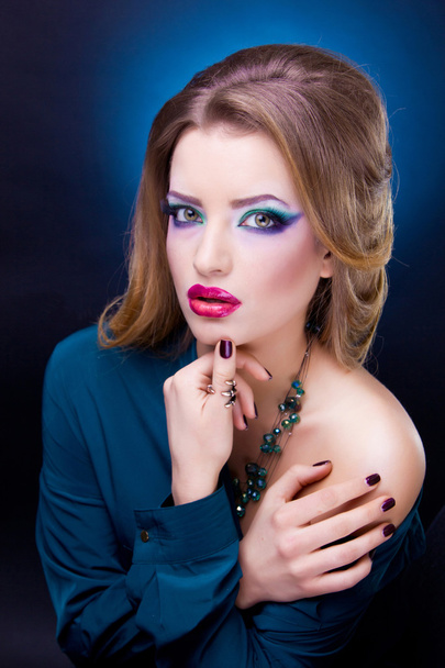  portrait of young charming woman with bright fashion makeup - Photo, Image