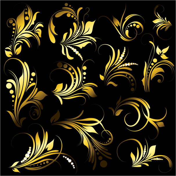 Isolated Fashionable Golden Leaf Elements - Vector, Image