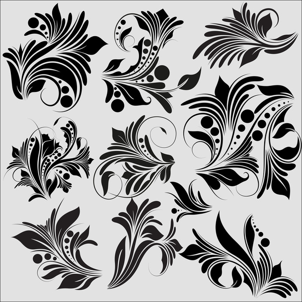 Desenhos de elementos florais ornamentados de vinheta
 - Vetor, Imagem
