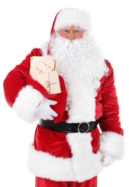 Santa Claus holding bag with letters isolated on white background - Foto, afbeelding