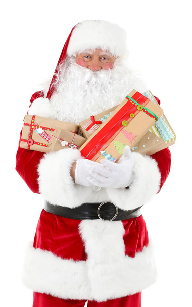 Santa Claus holding gift boxes isolated on white background - Fotoğraf, Görsel