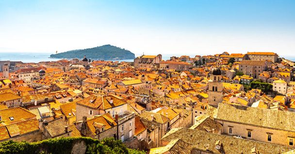 Panorama Dubrovnik Old Town roofs. Tourist attraction. Europe, Croatia - Photo, Image
