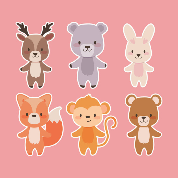 set of cute little animals, flat style - Vektor, obrázek