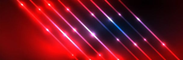 Сияющие неоновые огни, темный абстрактный фон с размытыми магическими неоновыми линиями света
 - Вектор,изображение