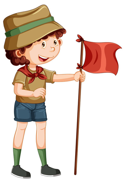 Camping niño sosteniendo bandera ilustración - Vector, Imagen