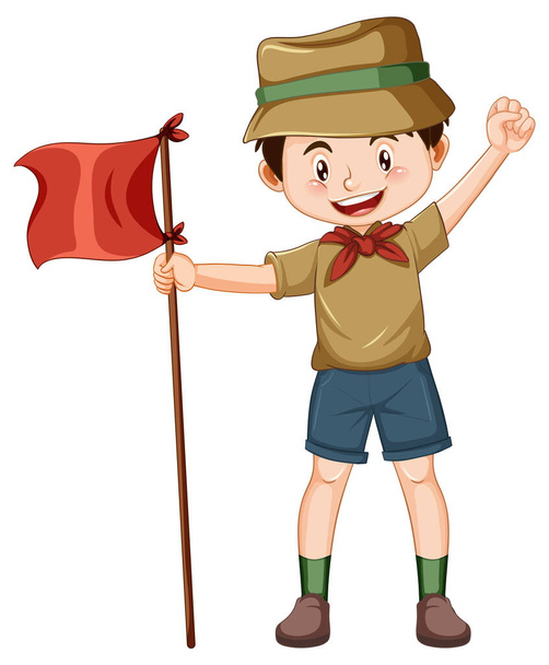 Camping αγόρι κρατώντας σημαία εικονογράφηση - Διάνυσμα, εικόνα