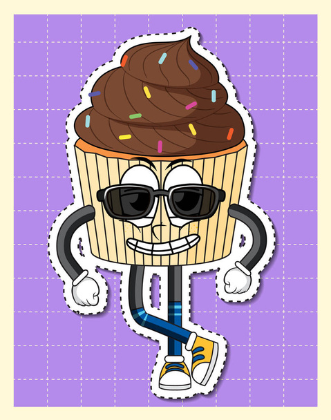 Cute cupcake cartoon character on grid background illustration - ベクター画像