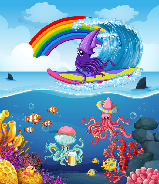 Морські тварини в підводній ілюстрації
 - Вектор, зображення