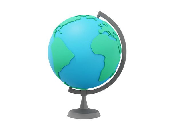 Globe Earth on a stand. Minimalist cartoon. Colorful isolated icon on white background. 3D rendering. - Foto, Bild