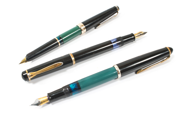 Three vintage fountain pen isolated on white - Fotó, kép