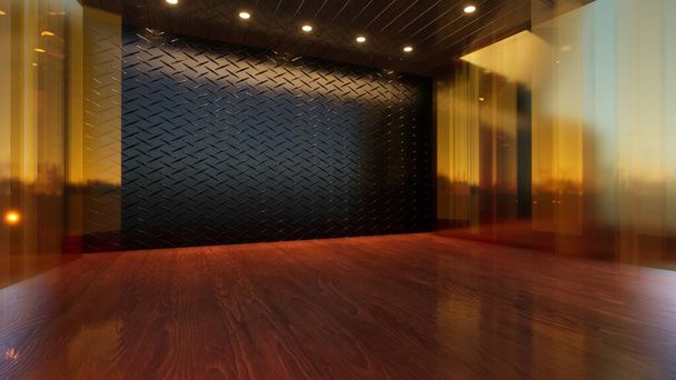 木製テレビスタジオ3Dレンダリングのための3次元カラー背景 - 写真・画像
