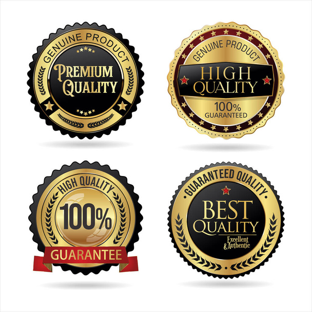 Collection of Premium quality gold and black badge retro design vector illustration  - Vector, afbeelding