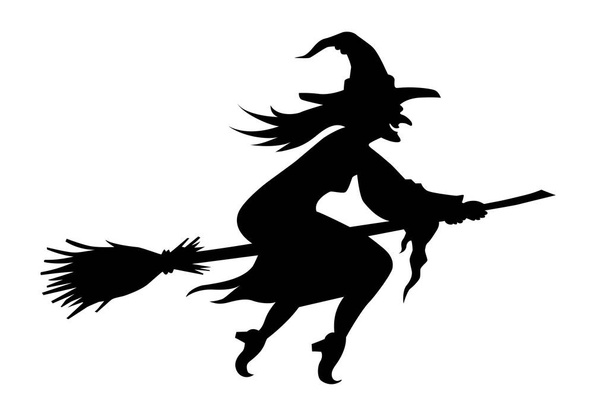 Flying Witch silhouette. Halloween sticker. Cartoon illustration for decorations - Vector, Image