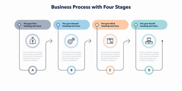 Modello di processo di business semplice con quattro fasi. Facile da usare per il tuo sito web o presentazione. - Vettoriali, immagini