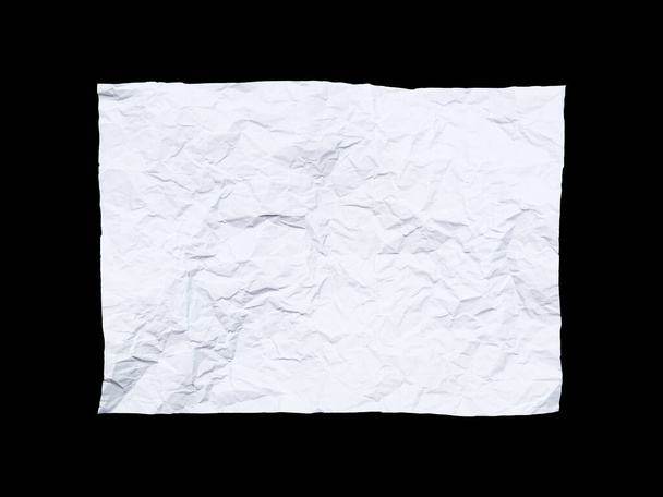 Crumpled white poster paper texture isolated on black background - Zdjęcie, obraz