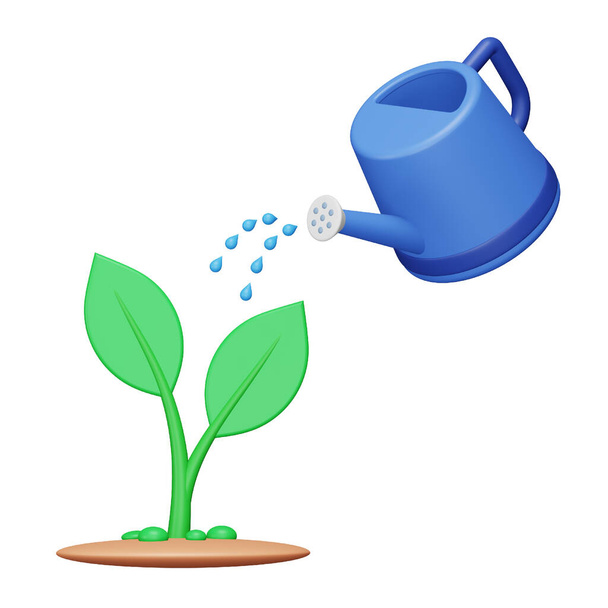 Watering plants 3d rendering isometric icon. - Vector, Image