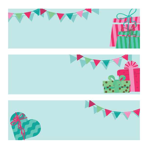 banners with boxes of gifts and flags - Vector, Imagen