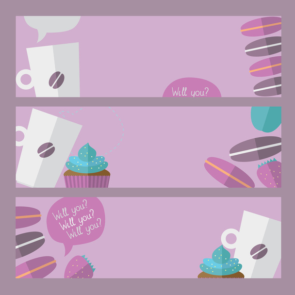 banners com xícaras de café, macaroon e cupcakes
 - Vetor, Imagem