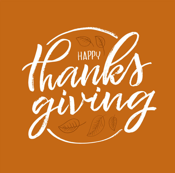 Happy Thanksgiving Day - Sei dankbar - niedliche handgezeichnete Doodle-Postkarte. T-Shirt-Design-Vorlage mit Blatt. - Vektor, Bild