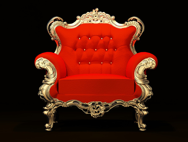 Royal armchair with gold frame isolated on black background - Foto, Imagem