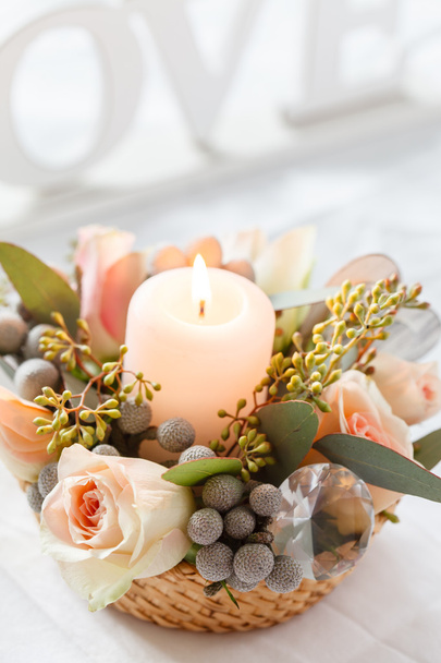 Flower and candle decorations - Fotoğraf, Görsel