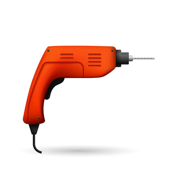 Orange electric drill. Powerful handheld screwdriver for drilling holes and removing bolts useful device in home and factory vector use - Vektor, kép